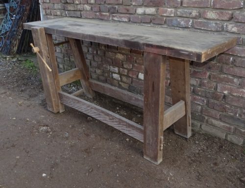 oude beukenhouten werkbank sitetabel met bankschroef nr 207 - Afbeelding 2