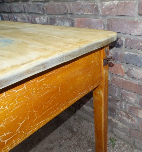 oude beukenhouten werktafel tafel slagerstafel uit slagerij - Afbeelding 4