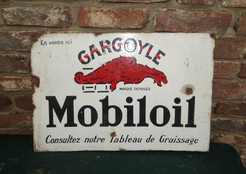 oud dubbelzijdig emaillen reclamebord emaille bord mobiloil - Afbeelding 2