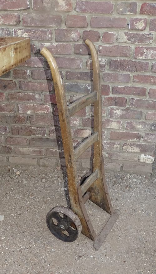 oude eikenhouten zakkenkar steekwagen voor meelzakken - Afbeelding 2