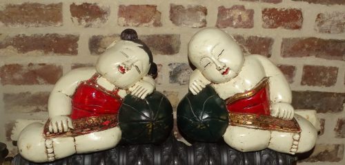 set houten beelden boeddha beeldjes Chinese beeldjes